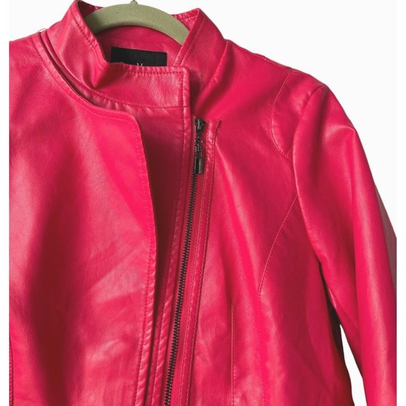 Chou Yatou Bright Pink Moto Jacket Size Medium Faux Leather - Picture 2 of 8